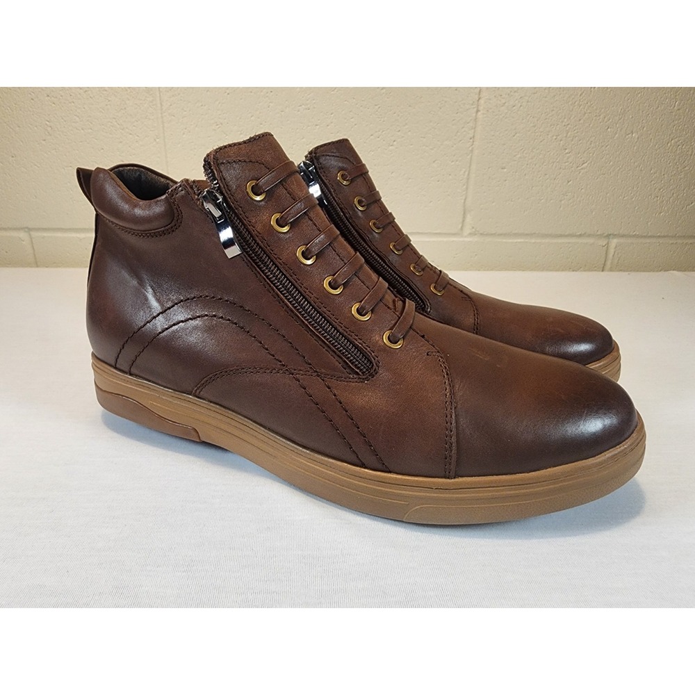 Gravity Defyer Men 12 Brown Leather High Top Side Zip Sneakers Boot G-Defy AFO